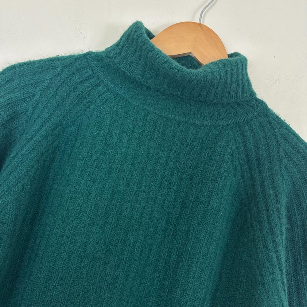 Cleo True Vintage Lambswool Angora Wool Sweater Green Turtleneck Long Sleeve M